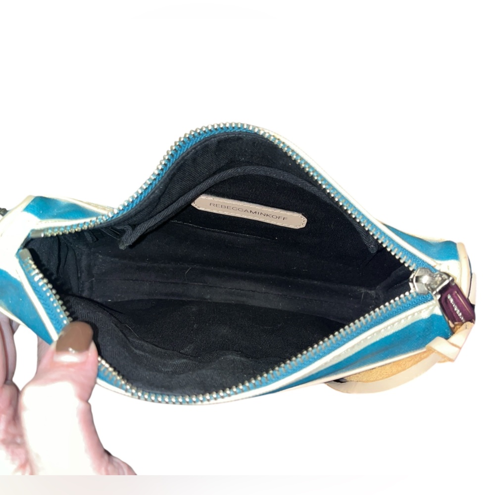 Rebecca Minkoff Mini MAC Teal&White Striped Coated Canvas /Leather Shoulder Bag - Picture 5 of 9